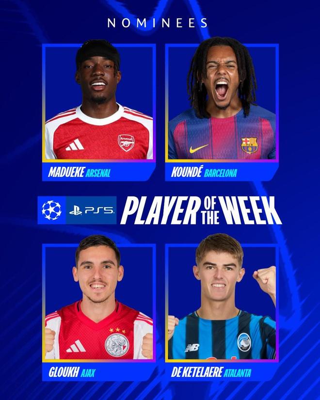 欧冠本周最佳球员候选：马杜埃凯、孔德、德凯特拉雷、格洛赫